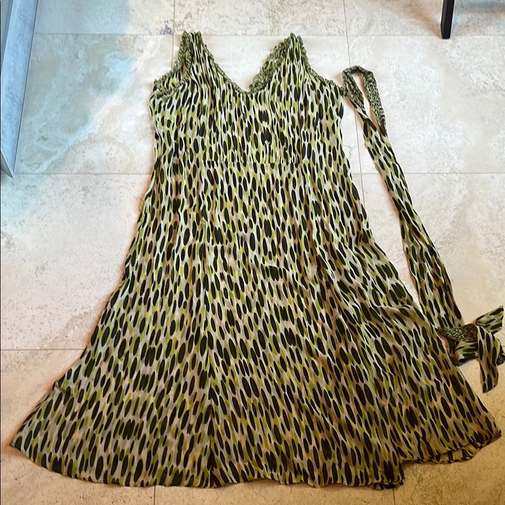 Windsmoor Green and Tan Sleeveless V-Neck Midi Sundress